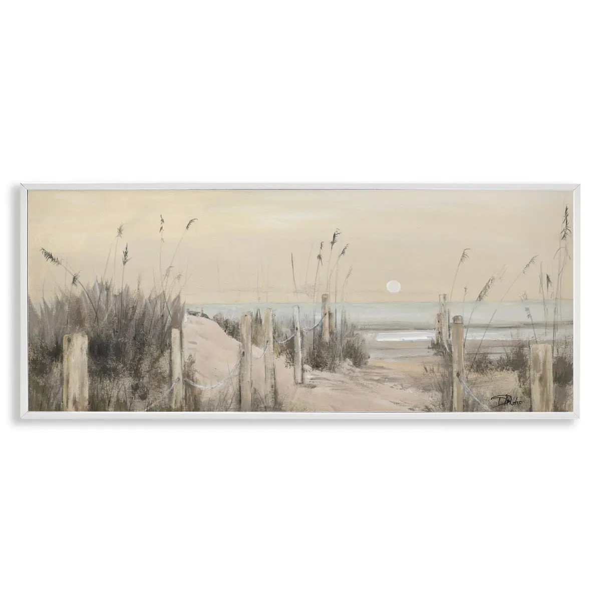 Stupell Industries | White Moon Over Ocean Framed Giclee Art 24 x 10 Inches | Coastal Nautical Decor - main product image