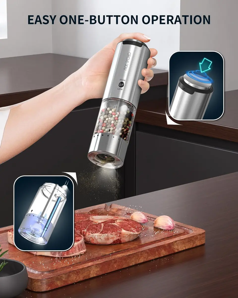 CIRCLE JOY Electric Pepper Grinder Stainless Steel Rechargeable with Variable Speed & LED Light | 95ml Container - view 6