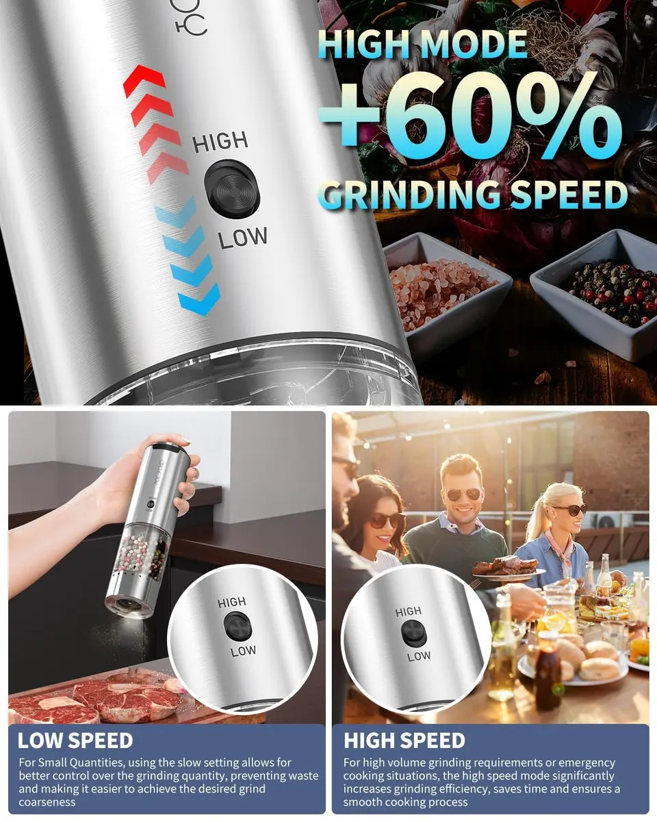 CIRCLE JOY Electric Pepper Grinder Stainless Steel Rechargeable with Variable Speed & LED Light | 95ml Container - view 3
