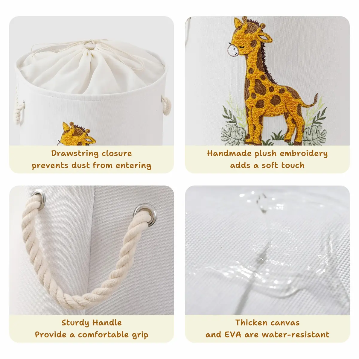 INough Kids Laundry Basket Giraffe Nursery Canvas 58L | Spacious & Foldable - view 6