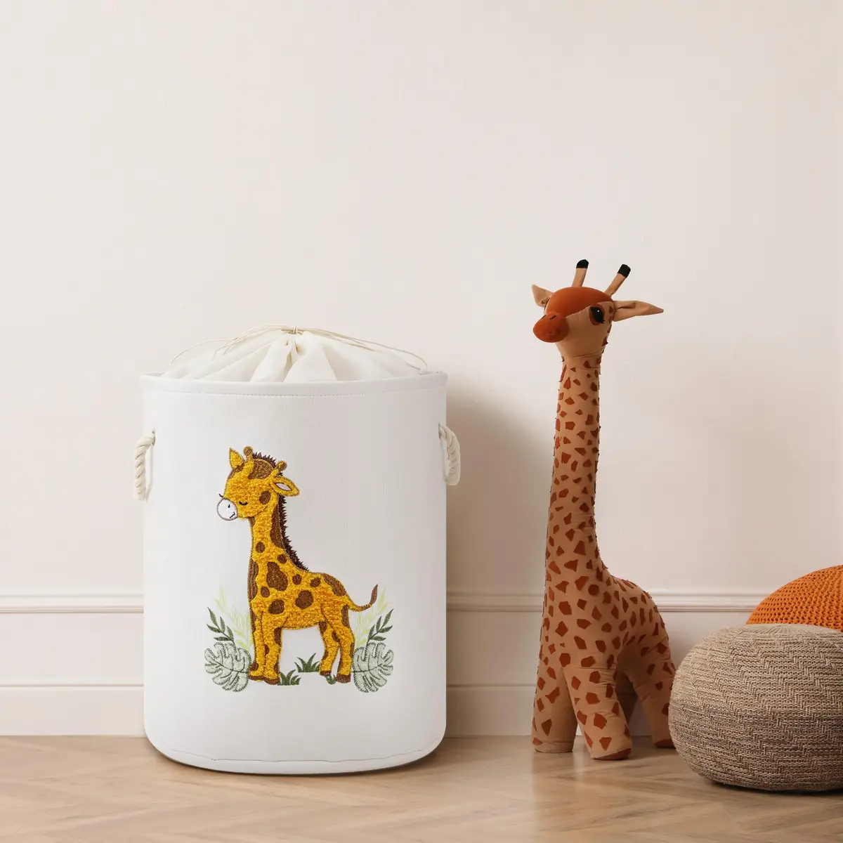 INough Kids Laundry Basket Giraffe Nursery Canvas 58L | Spacious & Foldable - view 8