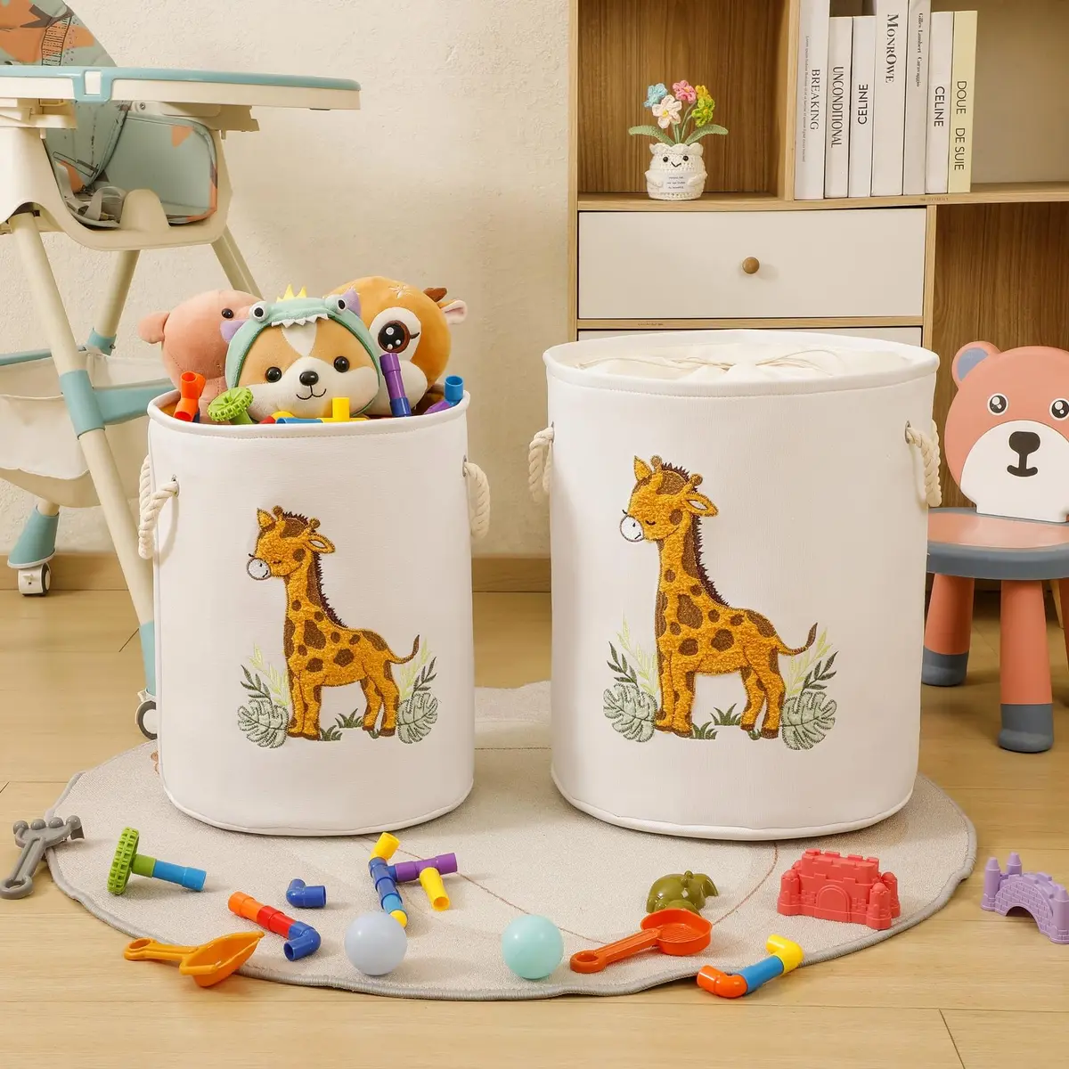INough Kids Laundry Basket Giraffe Nursery Canvas 58L | Spacious & Foldable - view 2