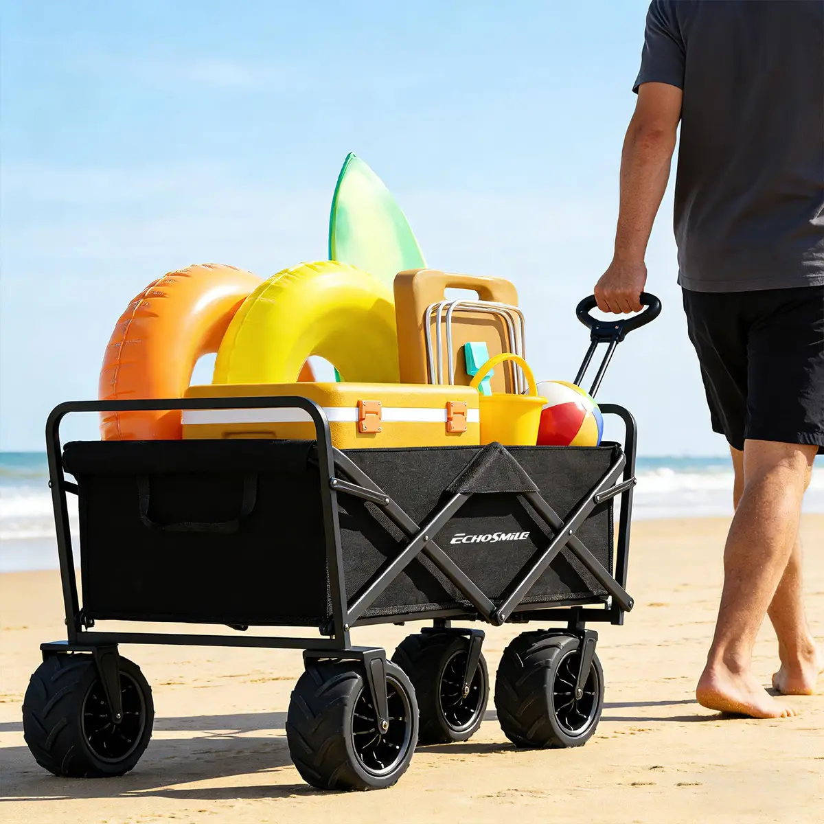 EchoSmile Utility Cart Wagon 350Lbs Capacity | Heavy Duty Foldable Garden Trolley - view 7