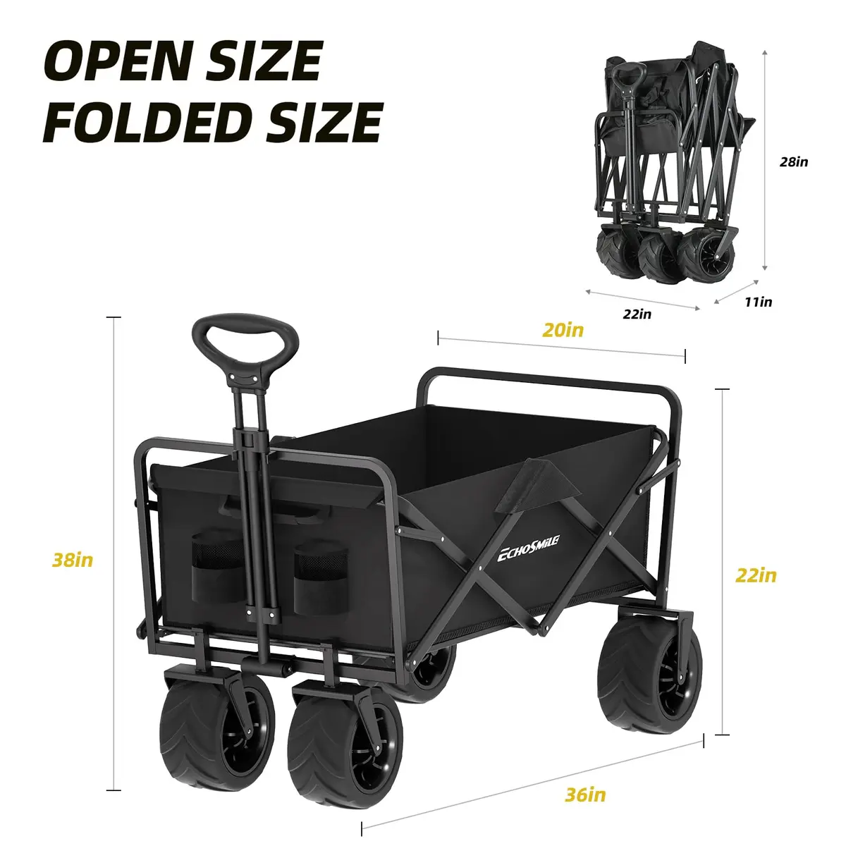 EchoSmile Utility Cart Wagon 350Lbs Capacity | Heavy Duty Foldable Garden Trolley - view 2