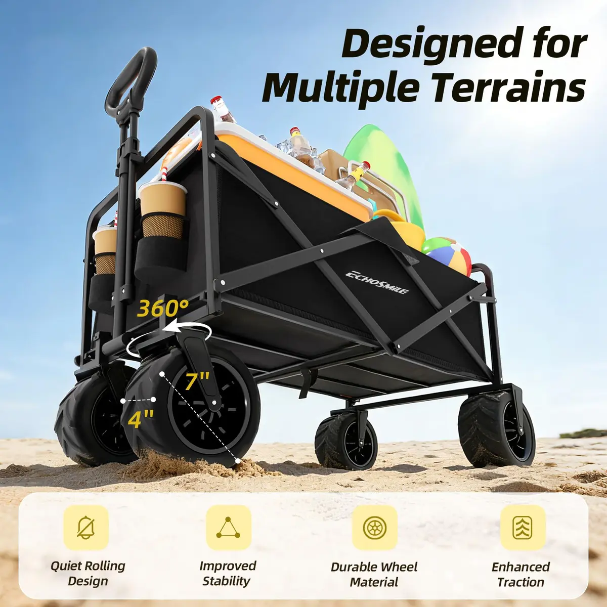EchoSmile Utility Cart Wagon 350Lbs Capacity | Heavy Duty Foldable Garden Trolley - view 4