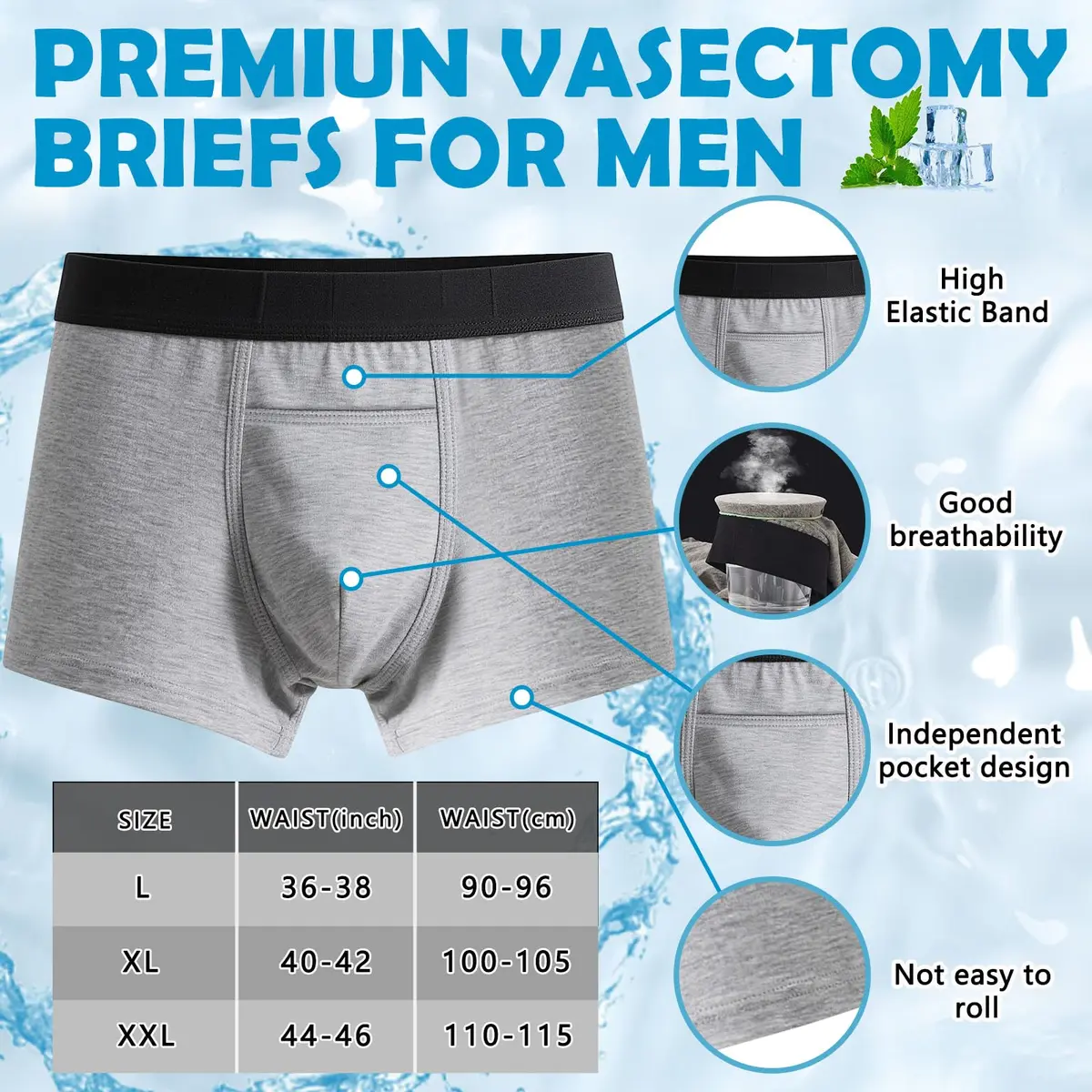 Janmercy Vasectomy Underwear Men Briefs XXL | Supportive Ice Pack Pocket for Recovery - view 4
