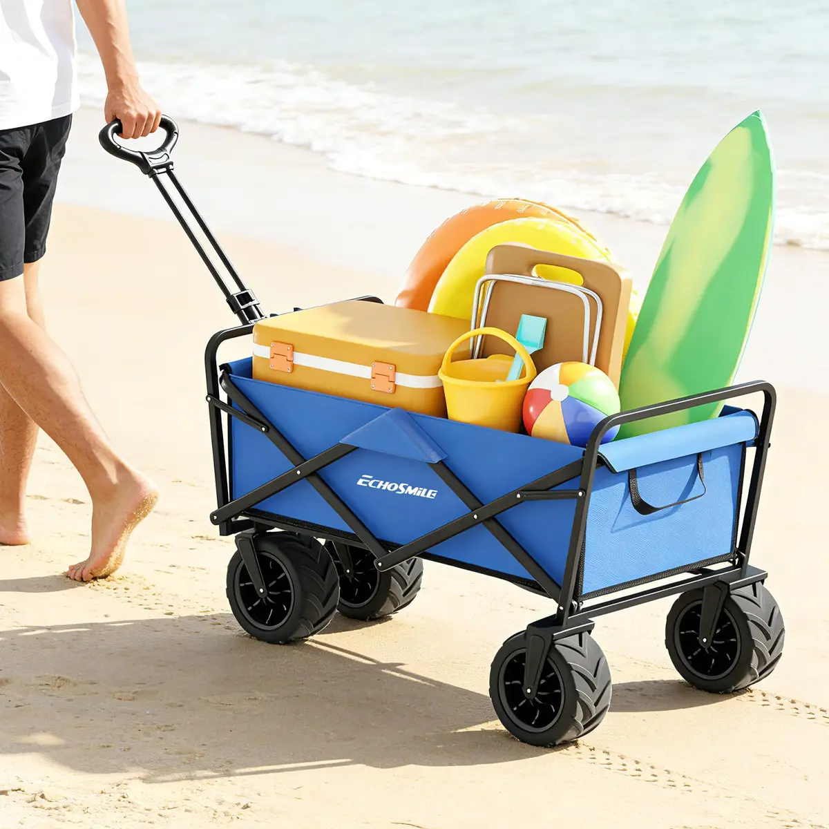 EchoSmile Utility Cart Wagon 35.4"x21.6"x19.6" | Heavy Duty 220Lbs Capacity, Blue - view 7