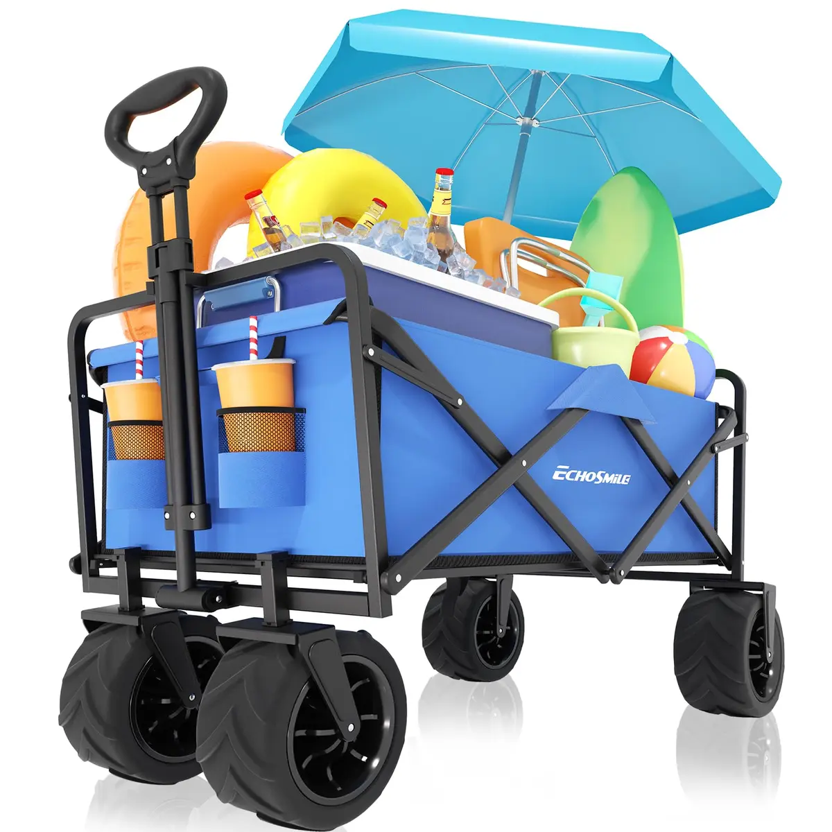 EchoSmile Utility Cart Wagon 35.4"x21.6"x19.6" | Heavy Duty 220Lbs Capacity, Blue - view 8