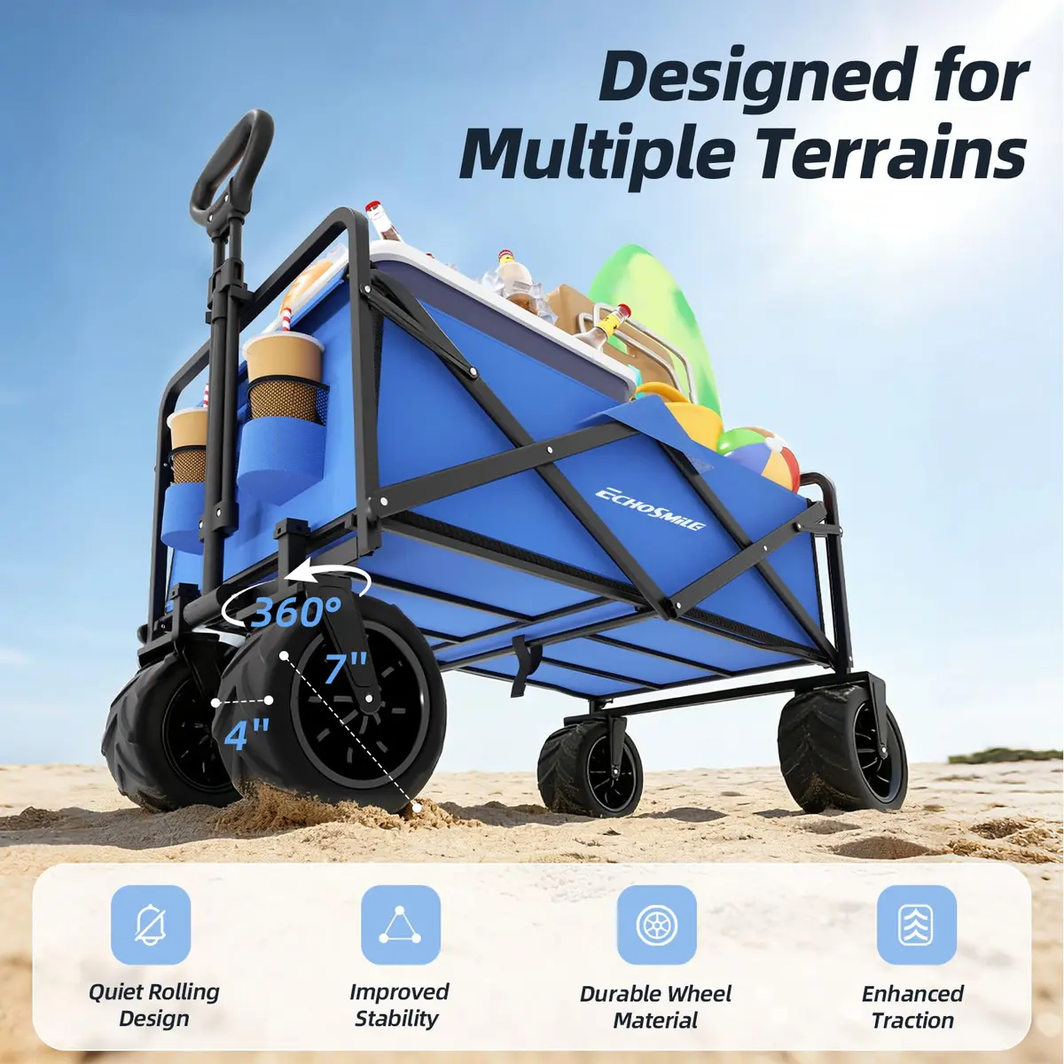 EchoSmile Utility Cart Wagon 35.4"x21.6"x19.6" | Heavy Duty 220Lbs Capacity, Blue - view 4