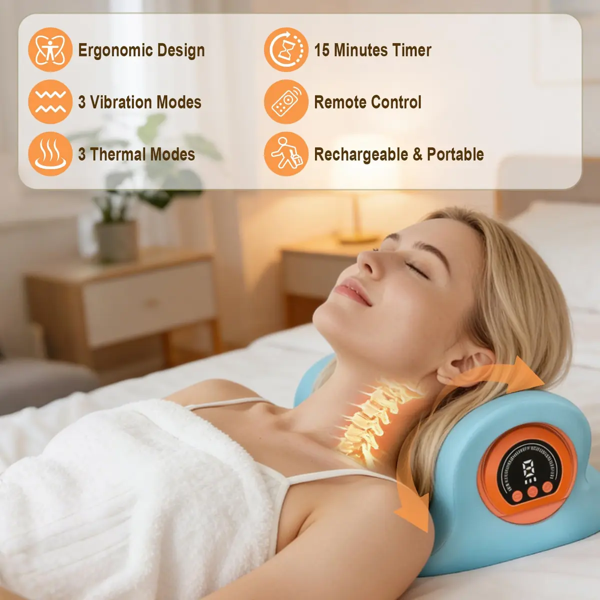 Kalamera Ergonomic Heated Neck Massager Pillow with Vibration Massage | Cordless, Heat & Deep Tissue Relief - view 5