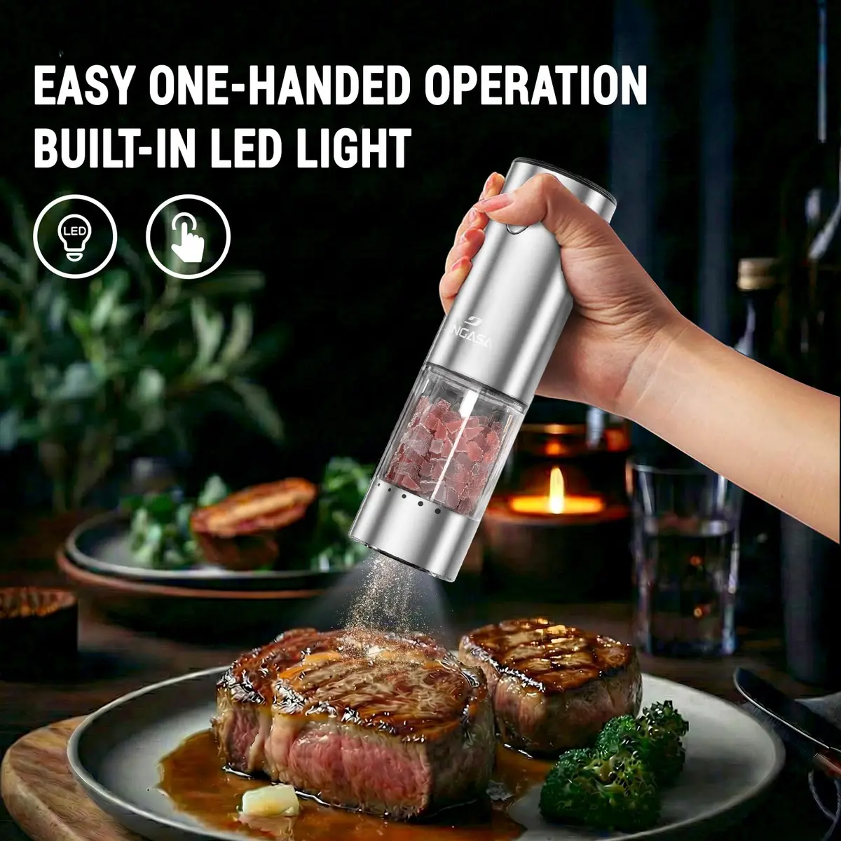 GATTLELIC Electric Salt and Pepper Grinder Set, 95ml Capacity, USB Rechargeable, LED Light, Adjustable Coarseness - view 7