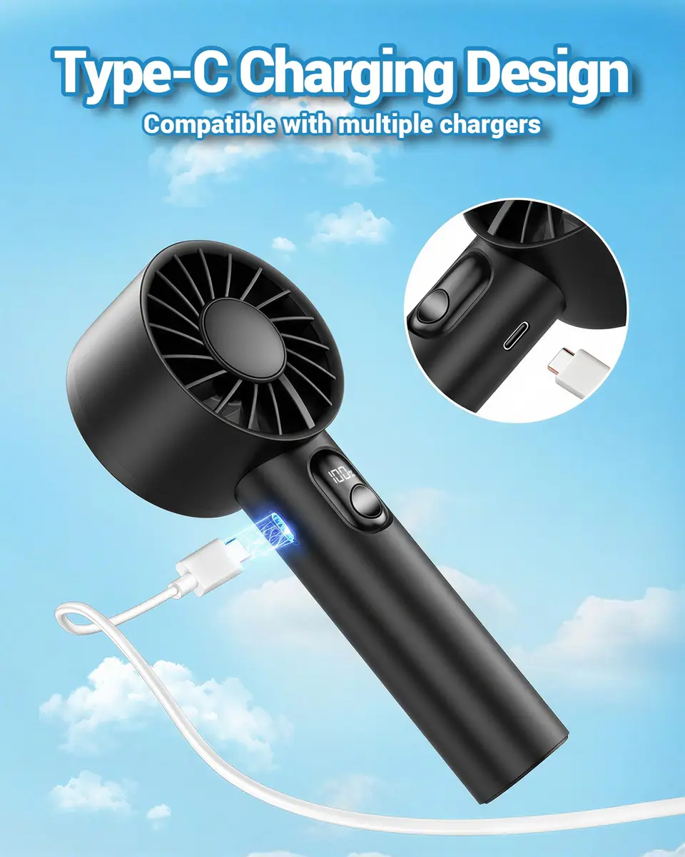 FrSara Portable Handheld Mini Fan 6-Speed 3000mAh | Whisper-Quiet Personal Cooling - view 6