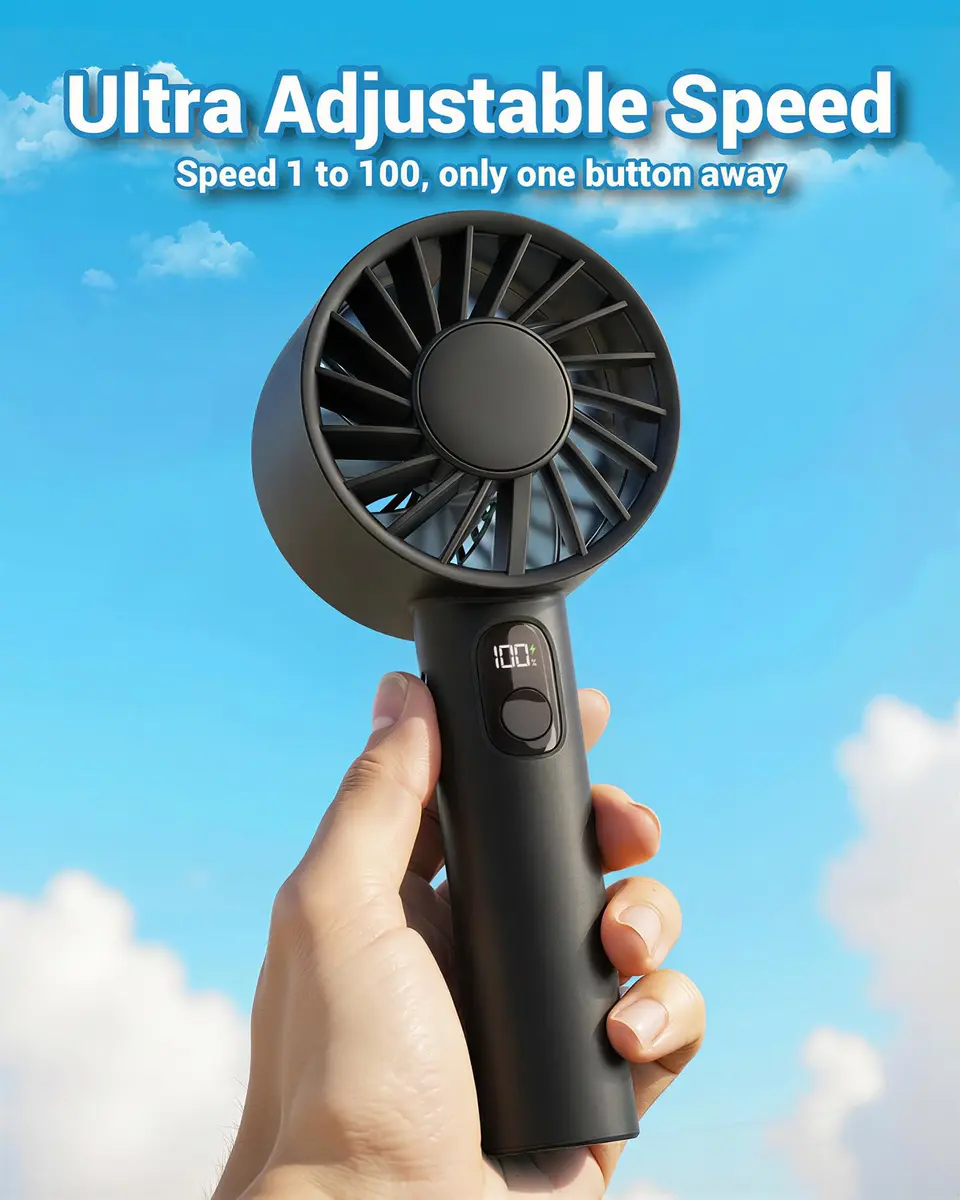 FrSara Portable Handheld Mini Fan 6-Speed 3000mAh | Whisper-Quiet Personal Cooling - view 2