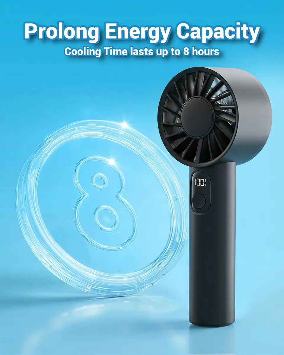 FrSara Portable Handheld Mini Fan 6-Speed 3000mAh | Whisper-Quiet Personal Cooling - view 3