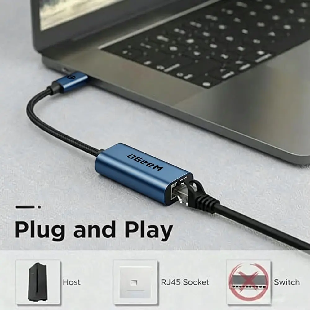 QGeeM USB C to Ethernet Adapter 1000Mbps | Stable Gigabit Network for USB-C Devices - view 5
