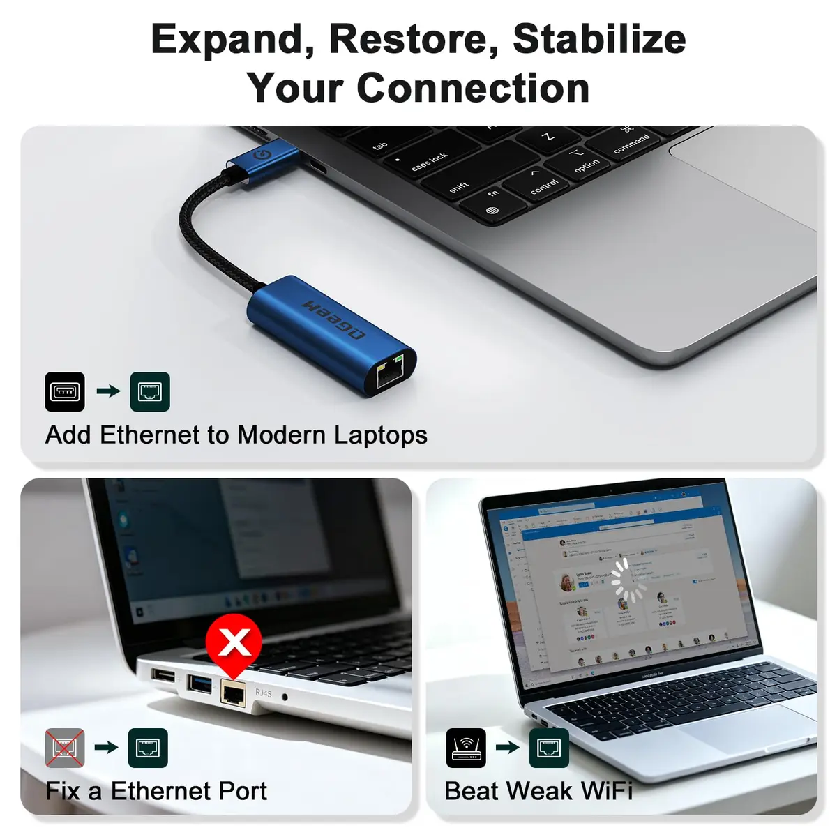 QGeeM USB C to Ethernet Adapter 1000Mbps | Stable Gigabit Network for USB-C Devices - view 2