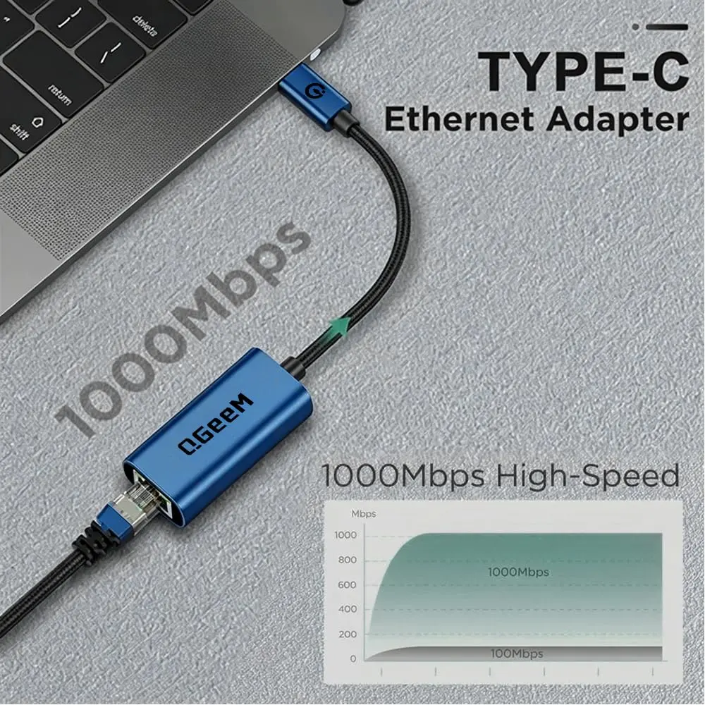 QGeeM USB C to Ethernet Adapter 1000Mbps | Stable Gigabit Network for USB-C Devices - view 3