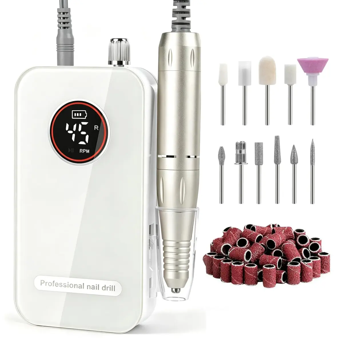 HQMPHQ Professional Nail Drill 45000RPM Rechargeable Electric Nail File | Whisper-Quiet Operation - main product image