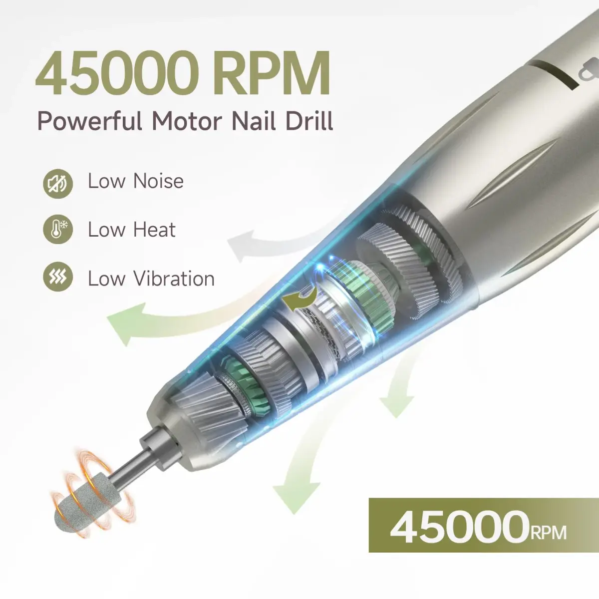 HQMPHQ Professional Nail Drill 45000RPM Rechargeable Electric Nail File | Whisper-Quiet Operation - view 2