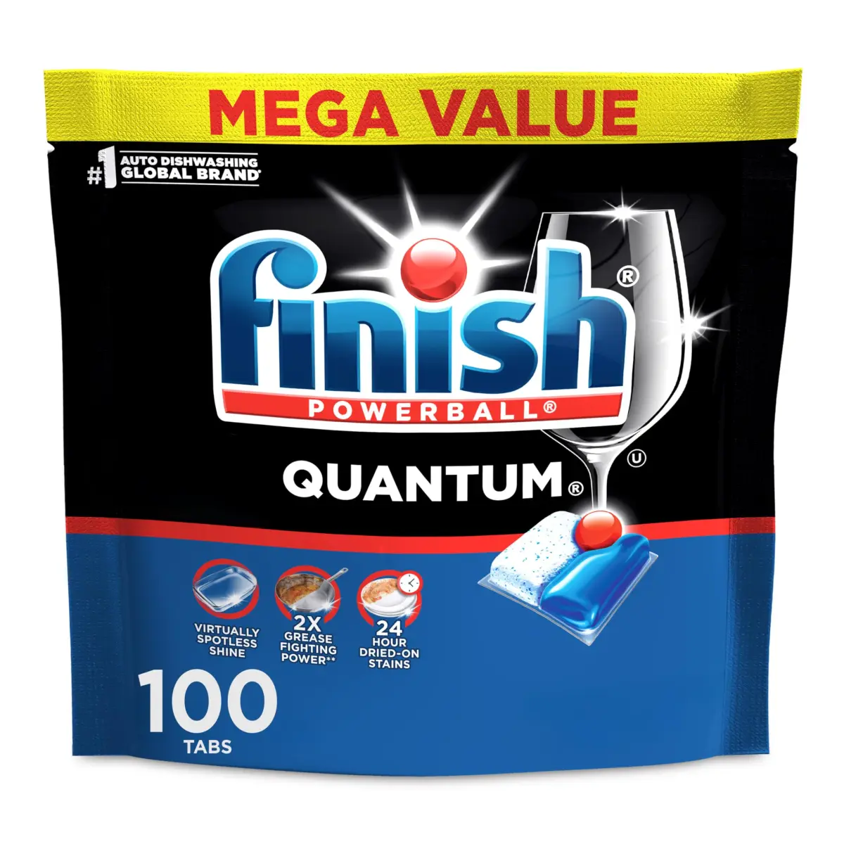 Finish Quantum Dishwasher Pods 100 Count | 24-Hour Dried-On Stain Removal - main product image