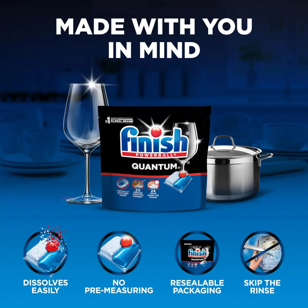 Finish Quantum Dishwasher Pods 100 Count | 24-Hour Dried-On Stain Removal - view 5
