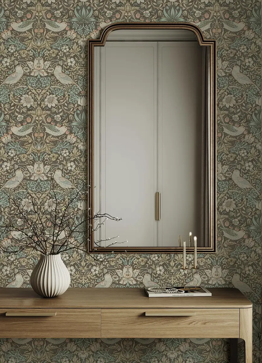 NuWallpaper Strawberry Thief Mole Peel and Stick Wallpaper 20.5" x 18ft | Morris & Co. Botanical Floral Design - view 3