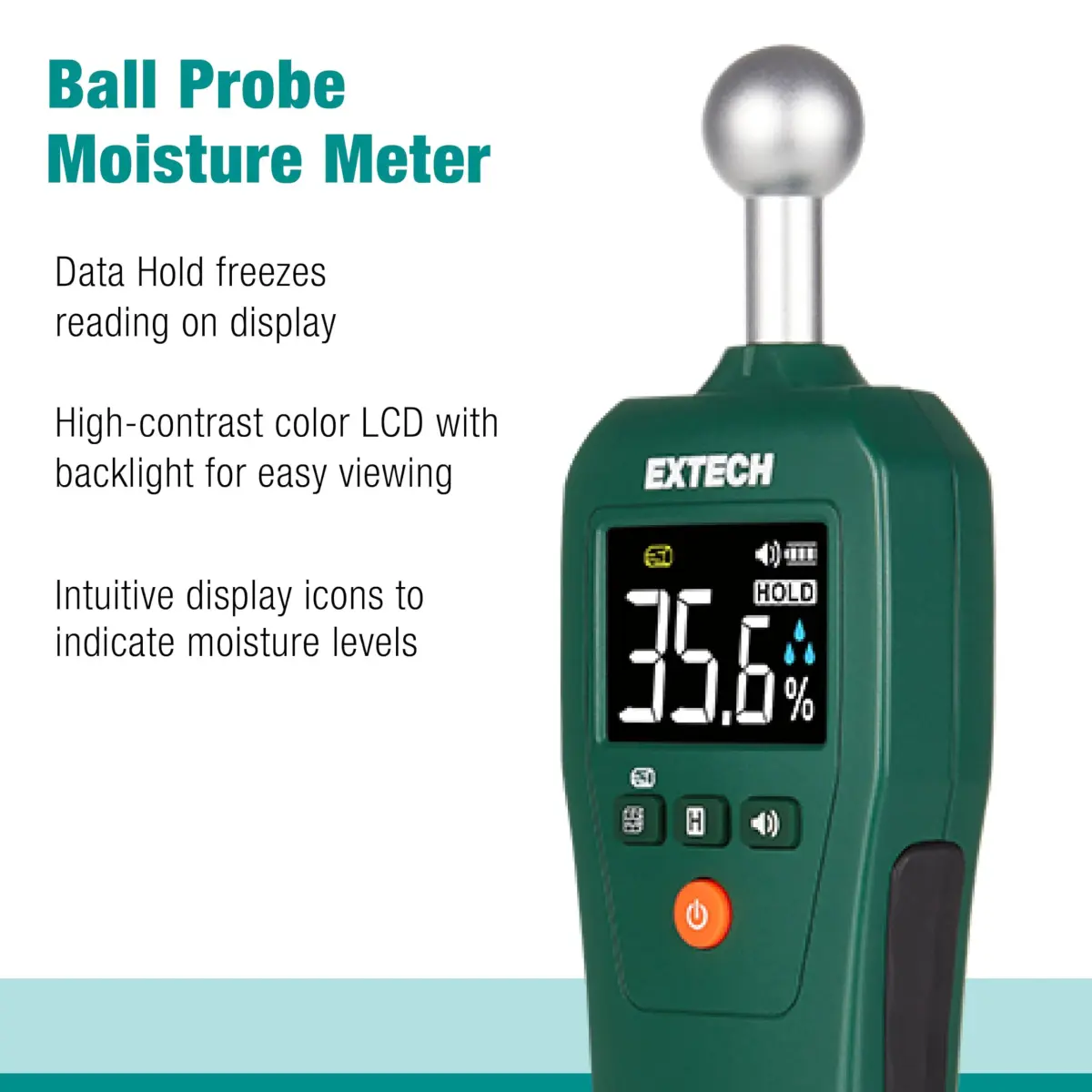 Extech MO57A Pinless Moisture Meter with Spherical Sensor, 100mm (4in) Depth | Non-Destructive Wood, Drywall, Concrete Moisture Reader - view 5