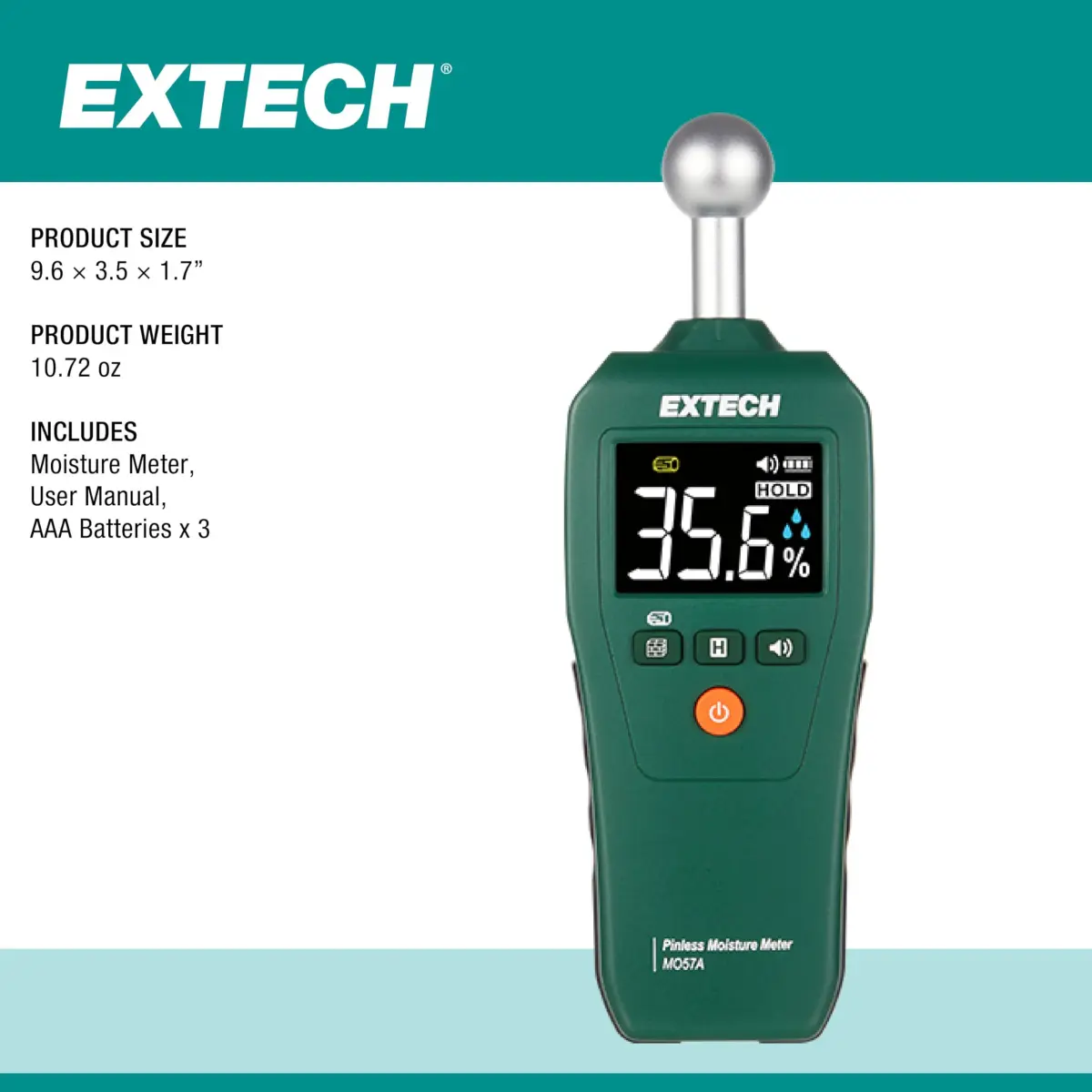 Extech MO57A Pinless Moisture Meter with Spherical Sensor, 100mm (4in) Depth | Non-Destructive Wood, Drywall, Concrete Moisture Reader - view 7