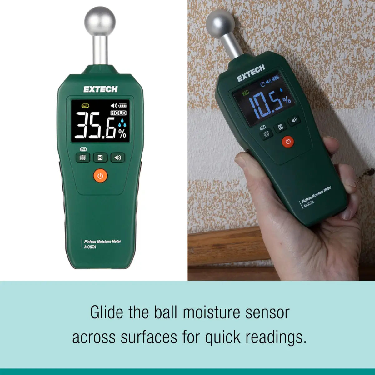 Extech MO57A Pinless Moisture Meter with Spherical Sensor, 100mm (4in) Depth | Non-Destructive Wood, Drywall, Concrete Moisture Reader - view 3