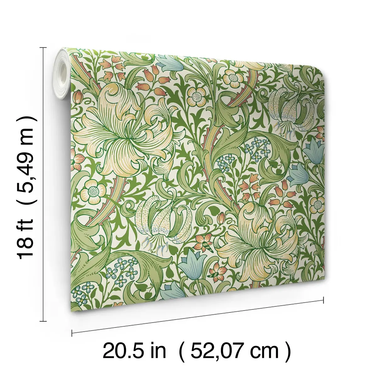 NuWallpaper x Morris & Co. Golden Lily Boughs Green Peel and Stick Wallpaper | Botanical Floral Pattern, 20.5" x 18ft, Green - view 6