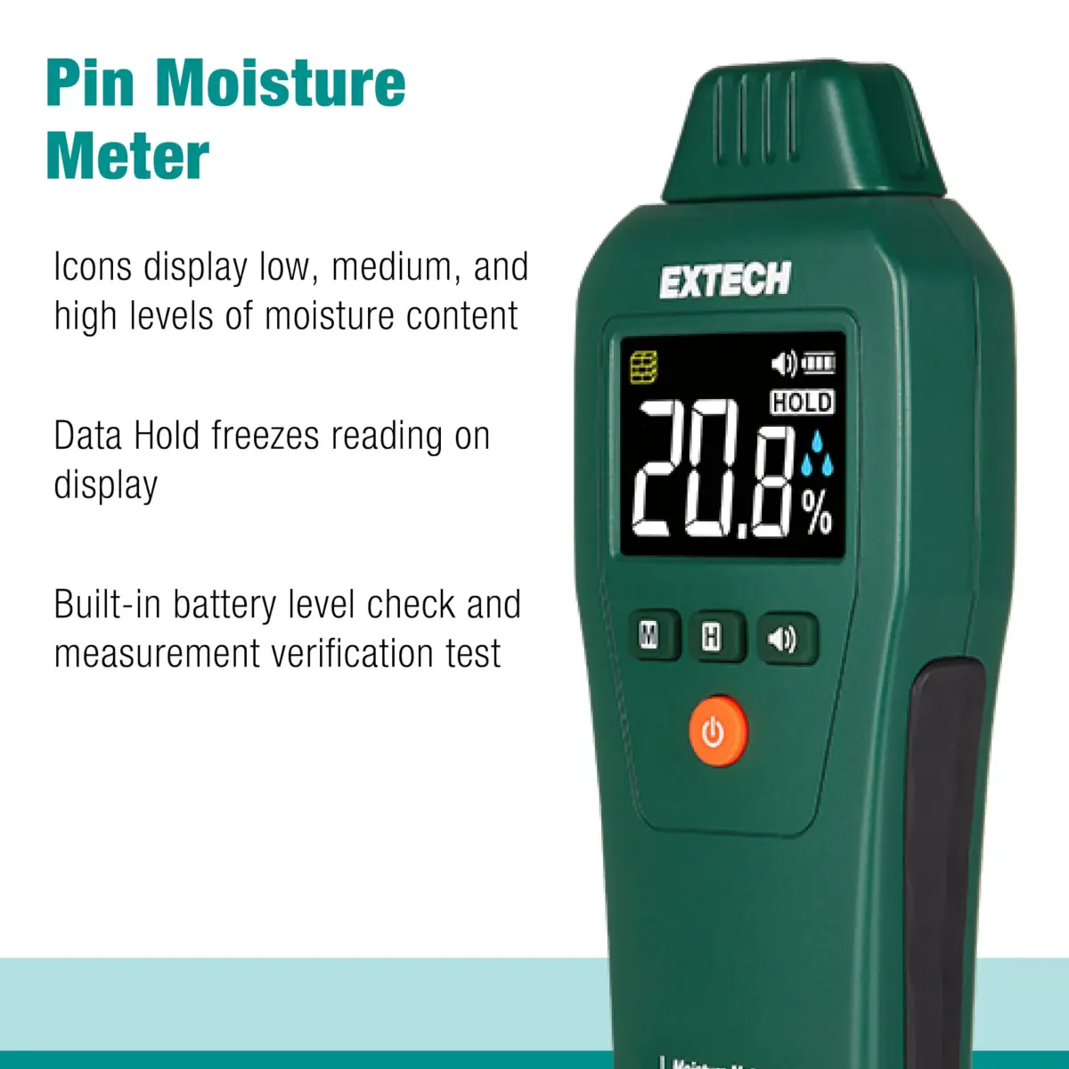Extech MO50A Compact Pin Moisture Meter | 6.7 x 2.7 x 1.3 inches (17 x 6.9 x 3.3 cm) | Wood 5-50%, Building Materials 1.5-33% - view 5