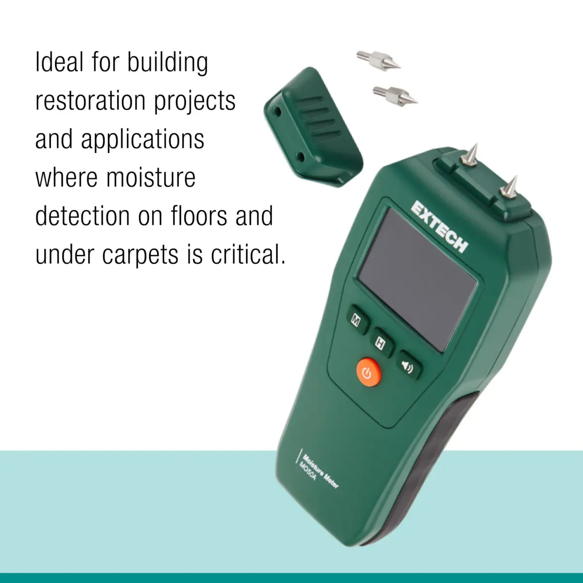 Extech MO50A Compact Pin Moisture Meter | 6.7 x 2.7 x 1.3 inches (17 x 6.9 x 3.3 cm) | Wood 5-50%, Building Materials 1.5-33% - view 6