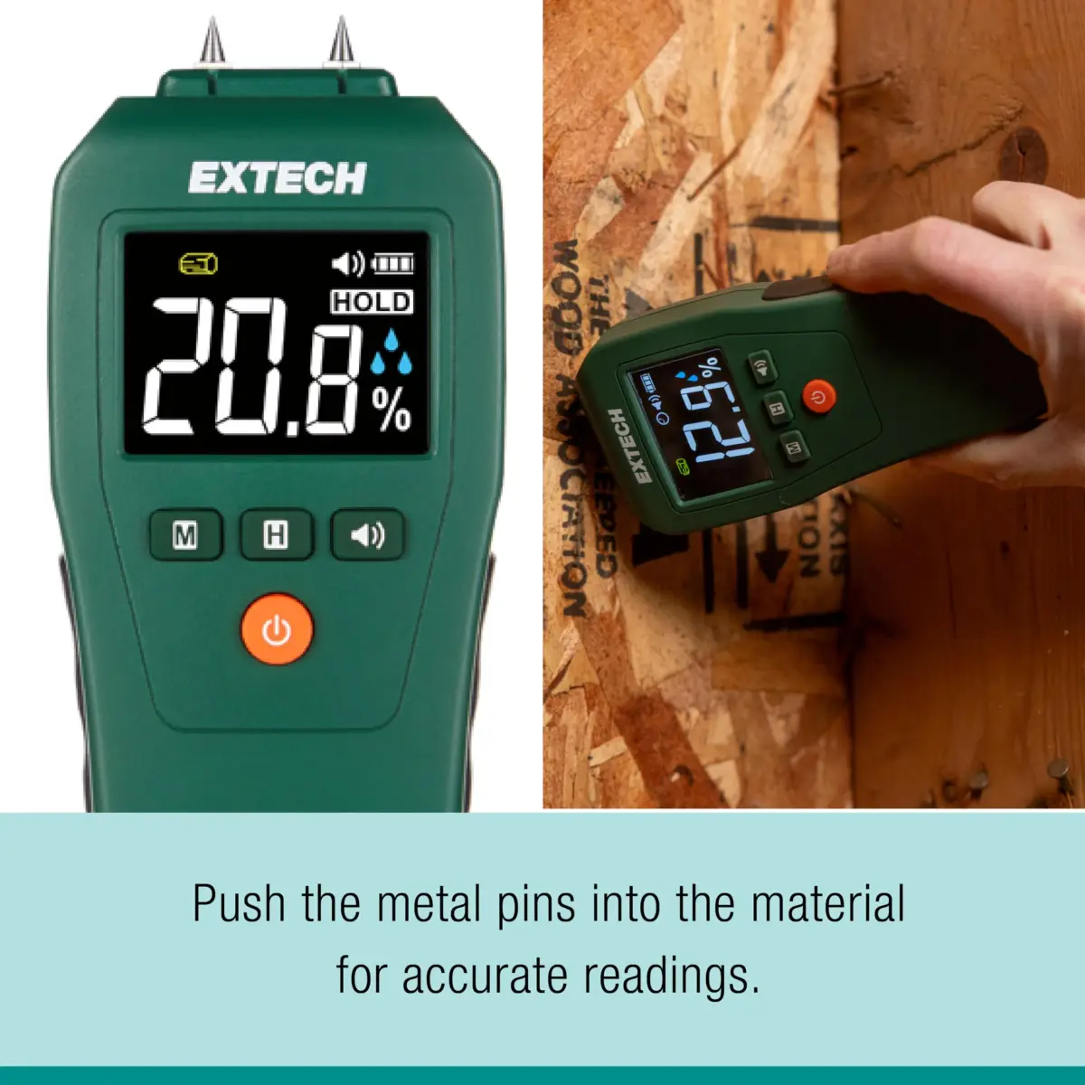 Extech MO50A Compact Pin Moisture Meter | 6.7 x 2.7 x 1.3 inches (17 x 6.9 x 3.3 cm) | Wood 5-50%, Building Materials 1.5-33% - view 3