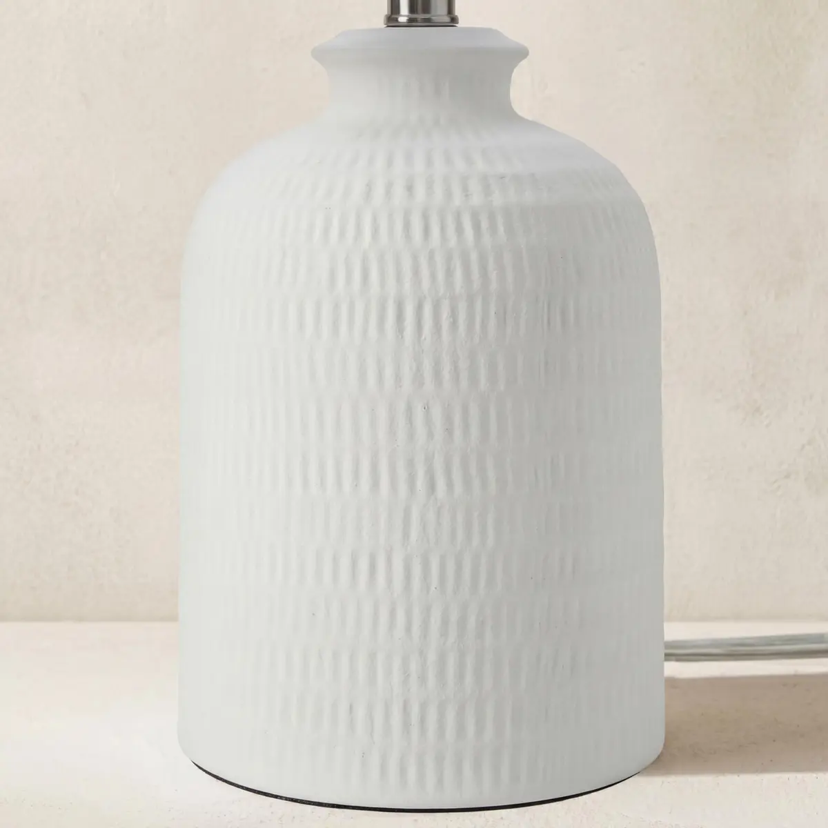 Nourison Home 24" White Textured Ceramic Table Lamp with Tan Linen Shade | Modern Accent Bedside Lamp for Bedroom, Living Room - view 6