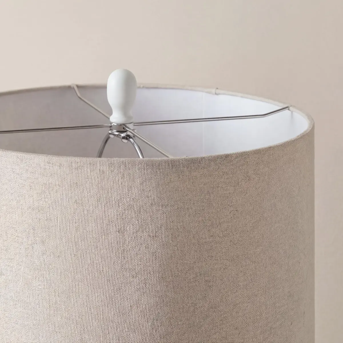 Nourison Home 24" White Textured Ceramic Table Lamp with Tan Linen Shade | Modern Accent Bedside Lamp for Bedroom, Living Room - view 8