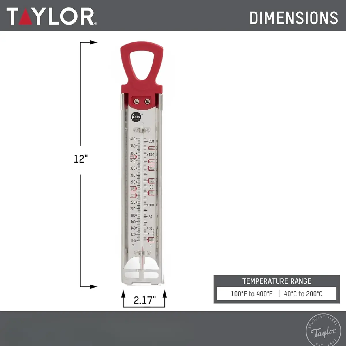 Taylor Food Network Stainless Steel Candy & Deep Fry Thermometer, Red | 100-400°F (38-204°C) - view 4