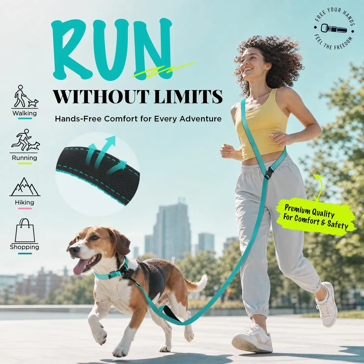 Heelay Hands Free Dog Leash 2.5m (8.2ft) Teal | Adjustable Crossbody Rope for Medium Dogs - view 4