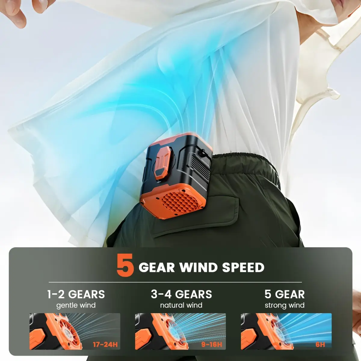 coldSky Upgraded Waist Fan 5 Speeds Clip On Fan, 24 Hrs Cooling for Outdoor - view 4