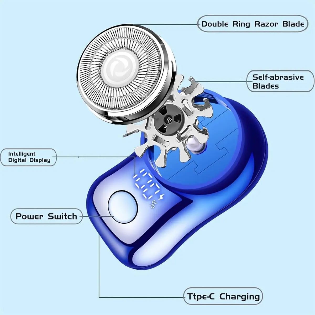Reodolop Mini Electric Shaver Rotary USB C Rechargeable Lightweight for Travel & Office - view 2