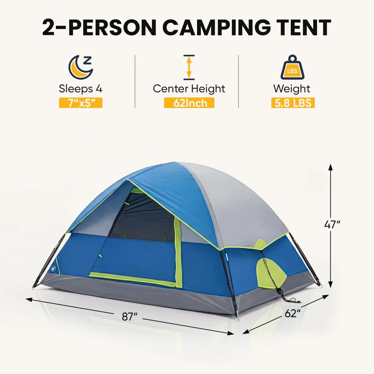 NEWBULIG Camping Tent 2 Person | Waterproof Dome Structure, Quick Setup, Lightweight for Outdoor Adventures - view 5