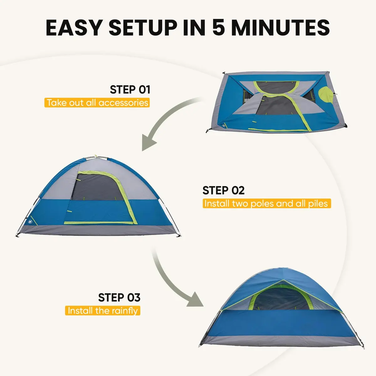 NEWBULIG Camping Tent 2 Person | Waterproof Dome Structure, Quick Setup, Lightweight for Outdoor Adventures - view 7