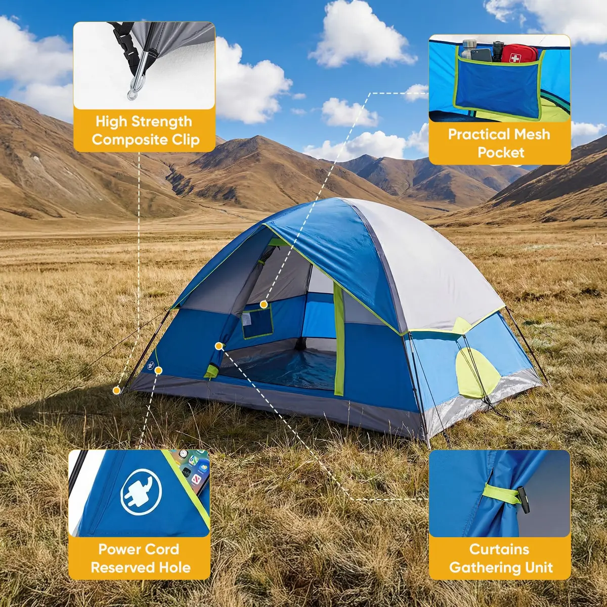 NEWBULIG Camping Tent 2 Person | Waterproof Dome Structure, Quick Setup, Lightweight for Outdoor Adventures - view 2