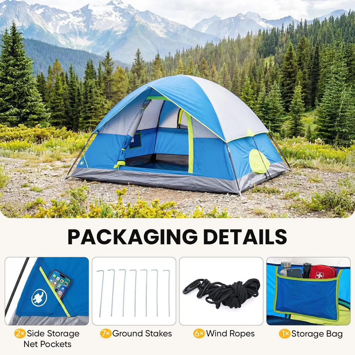 NEWBULIG Camping Tent 2 Person | Waterproof Dome Structure, Quick Setup, Lightweight for Outdoor Adventures - view 3