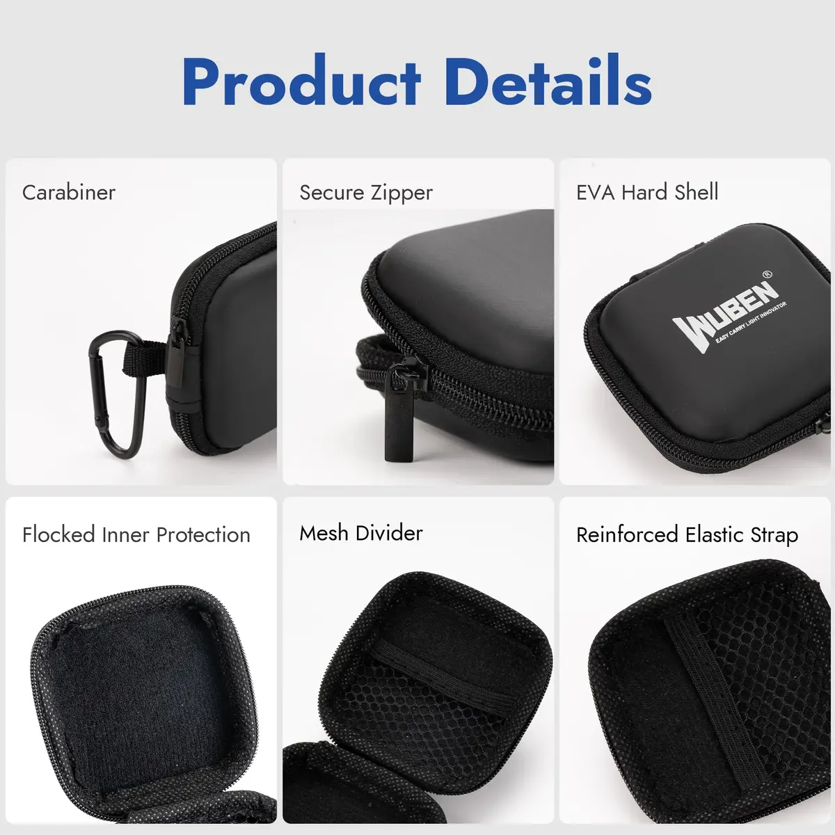 WUBEN G5 Flashlight Holster, EDC Portable Mini Flashlight Pouch 75*75*30mm | Water-Resistant EVA Storage Case with Carabiner Clip - view 3