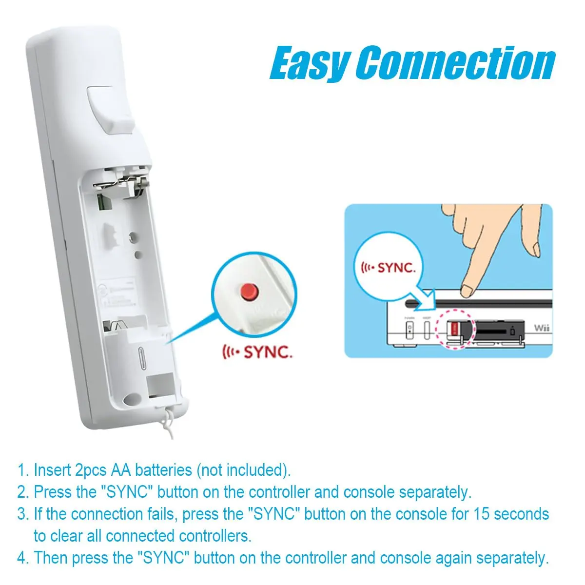 TIANHOO Wii Controller 2 Pack | Precise Motion-Sensing, Upgraded Version for Wii/Wii U, White (≤120 chars) - view 6