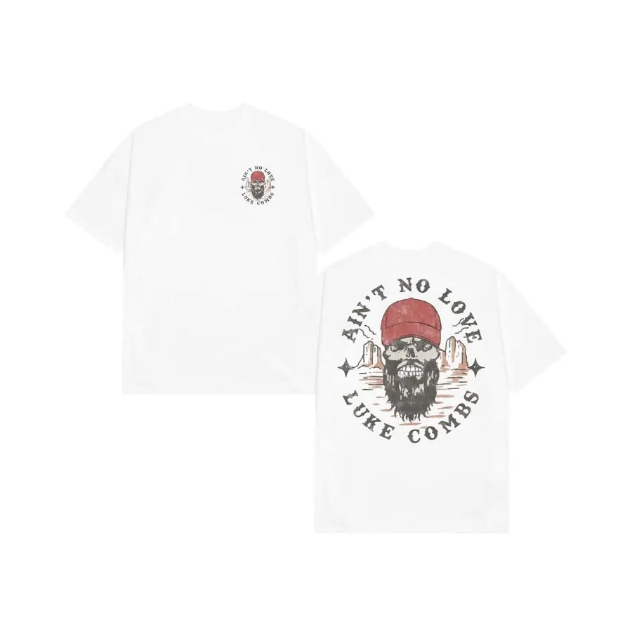 Luke Combs Skull T-Shirt, White, Small | Unisex Cotton Tee with Skull Graphic - main product image