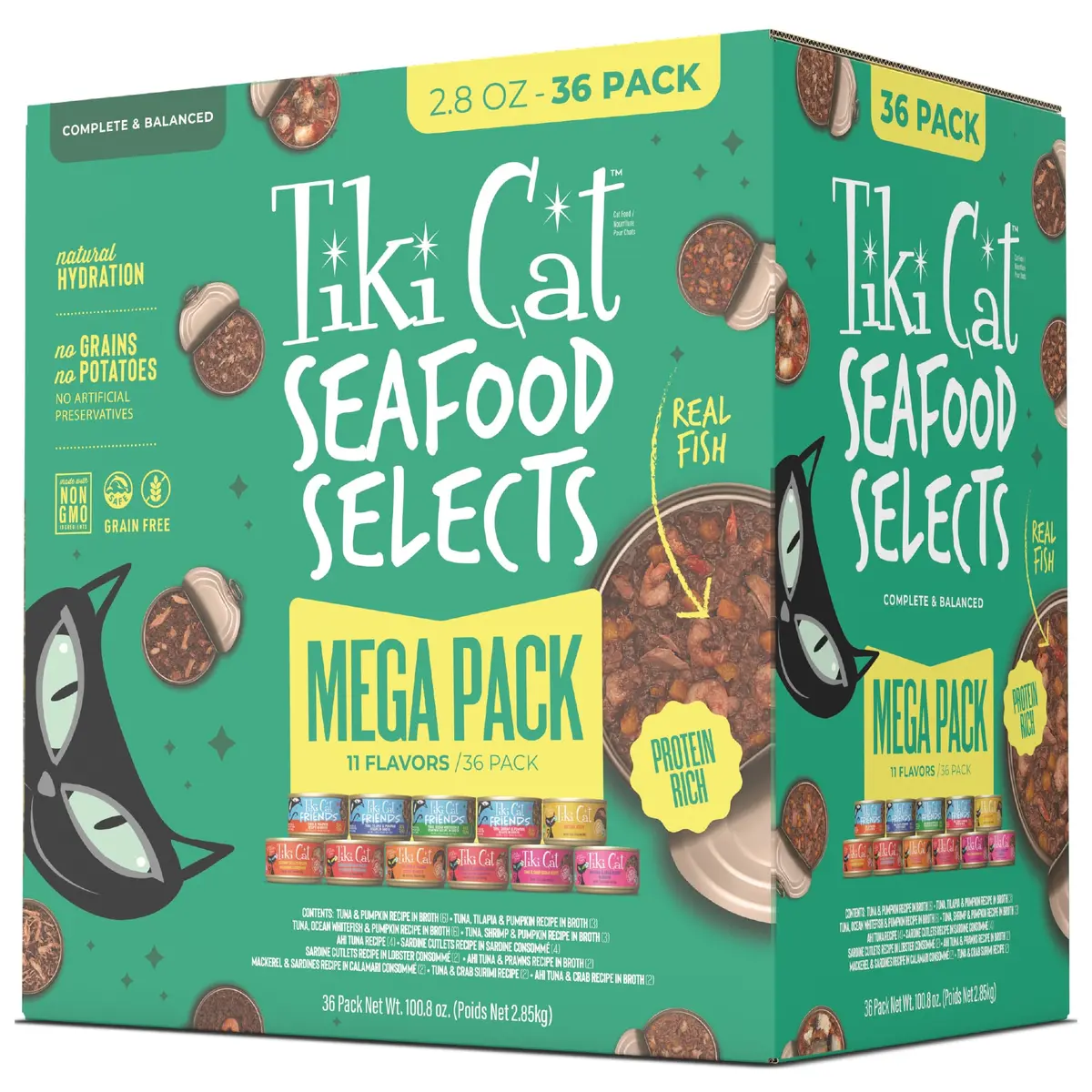 Tiki Cat Wet Cat Food Mega Pack, Seafood Selects Variety Pack, 2.8 oz (36) | Protein-Rich, Grain-Free, Hydrating for Cats - main product image