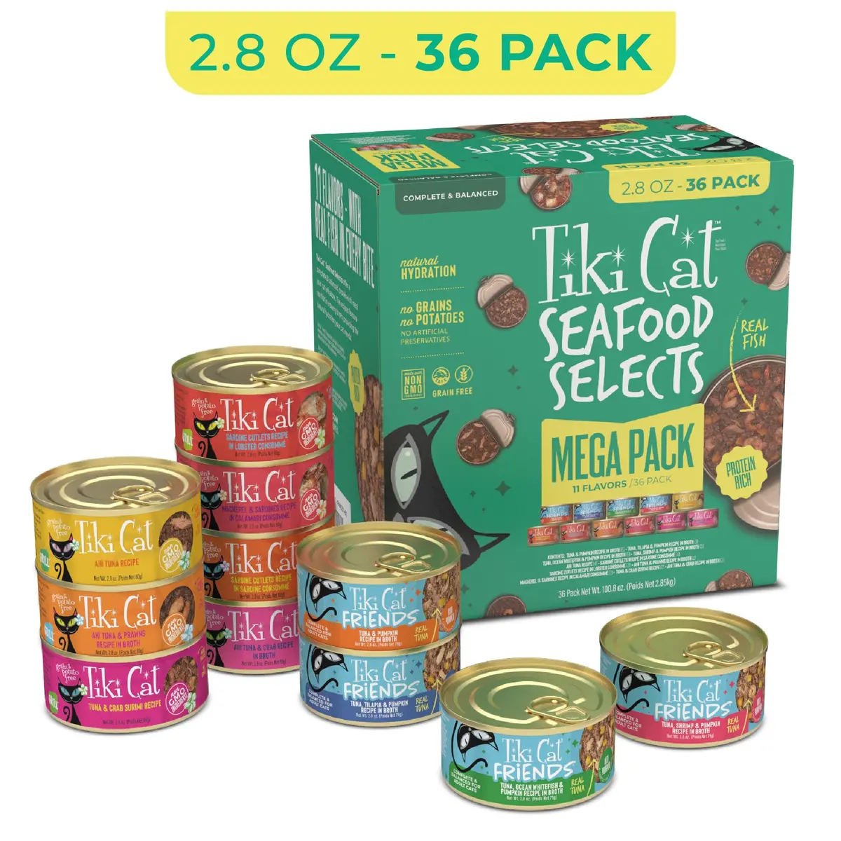 Tiki Cat Wet Cat Food Mega Pack, Seafood Selects Variety Pack, 2.8 oz (36) | Protein-Rich, Grain-Free, Hydrating for Cats - view 2