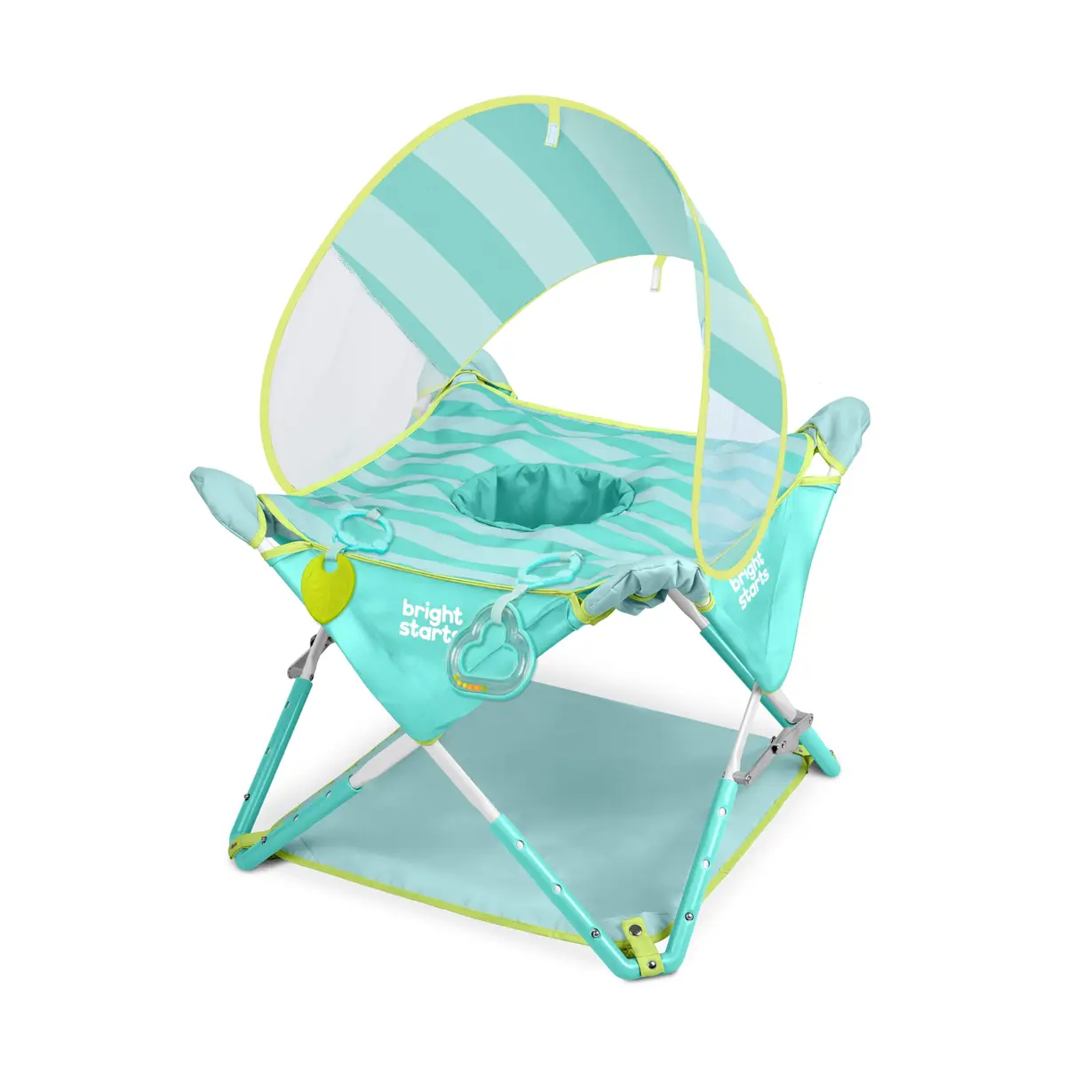 Bright Starts Pop 'N Jump Portable Baby Activity Center Sky Stripes Blue | Indoor Outdoor Play, Adjustable Height, UV Canopy - main product image