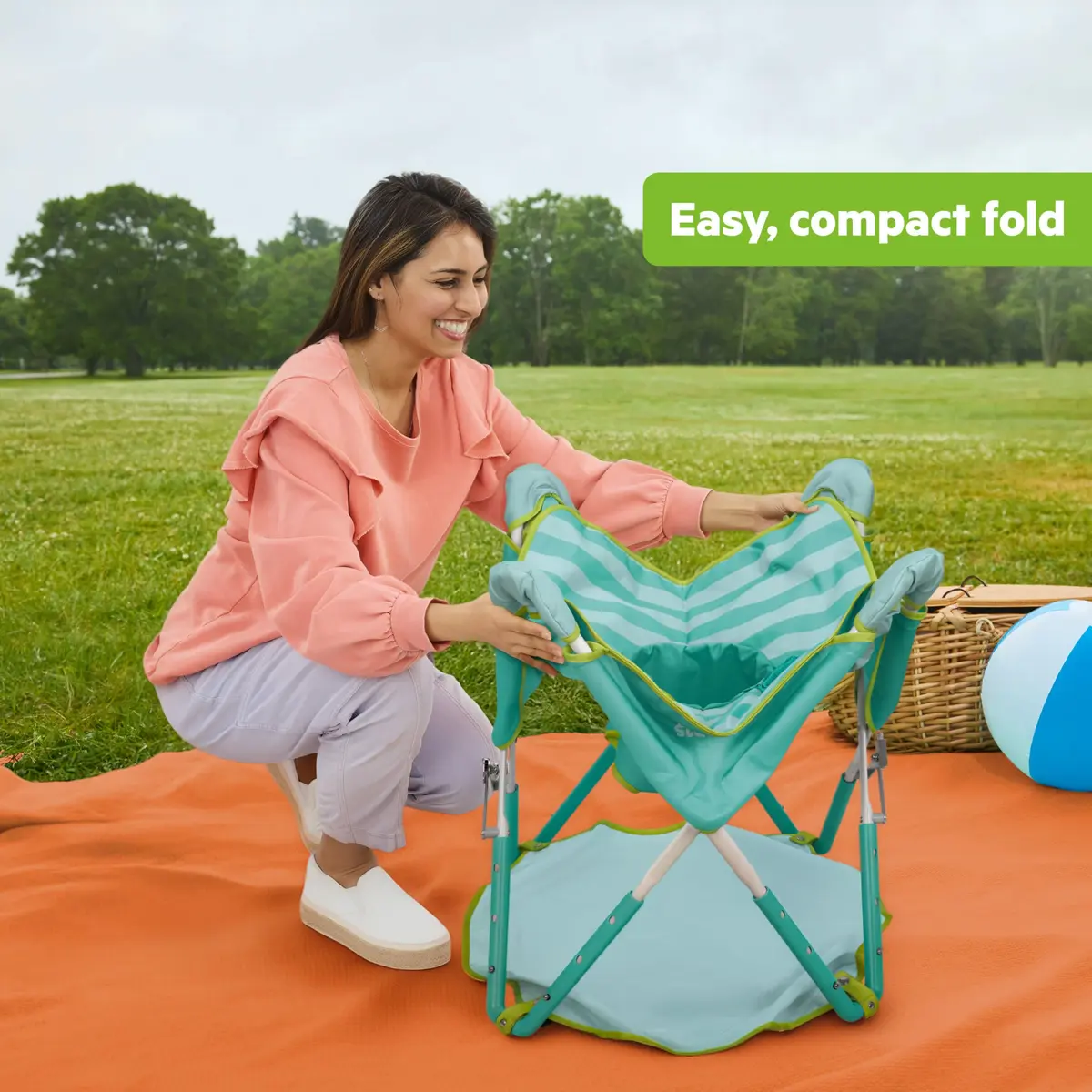 Bright Starts Pop 'N Jump Portable Baby Activity Center Sky Stripes Blue | Indoor Outdoor Play, Adjustable Height, UV Canopy - view 5